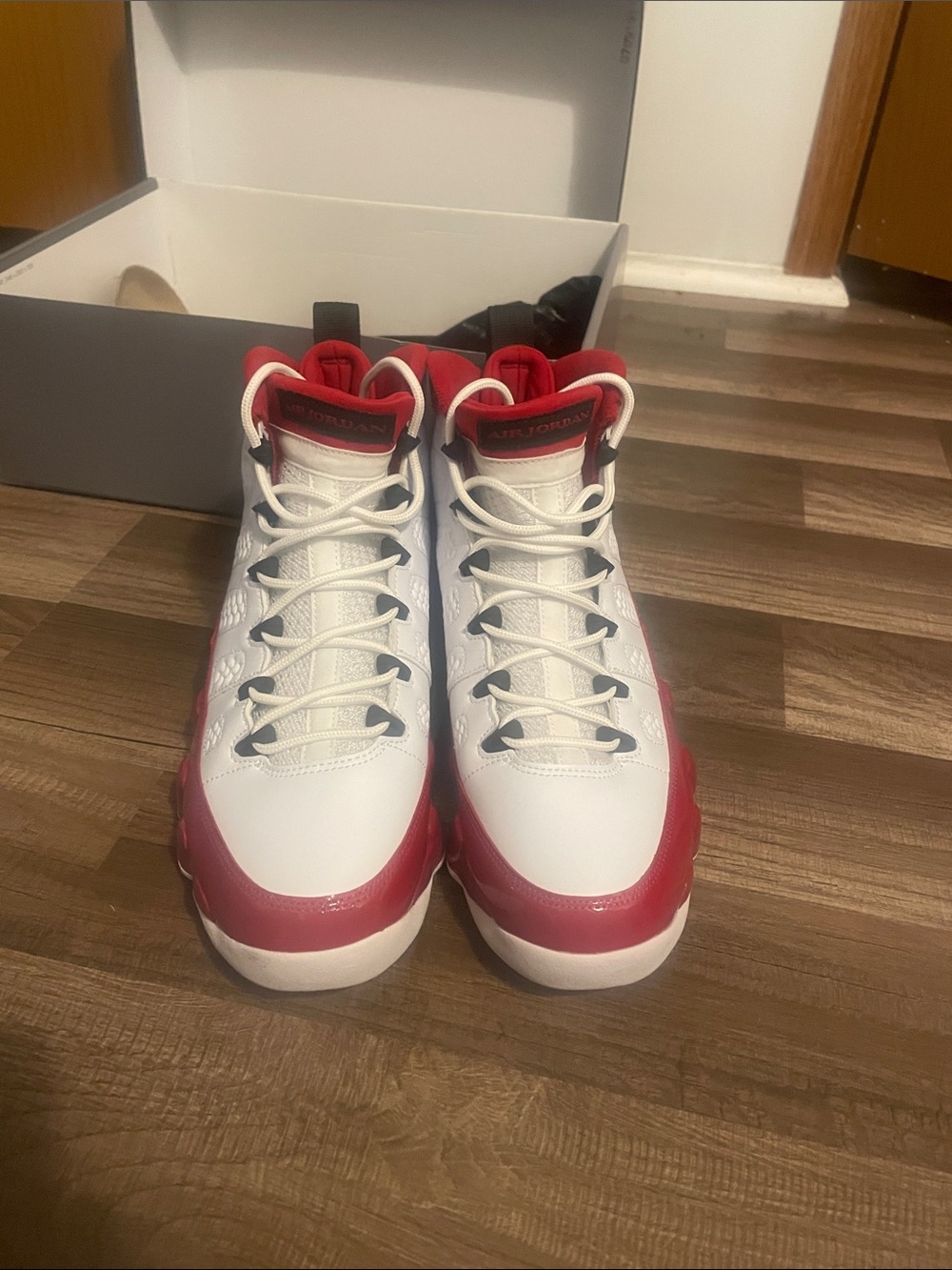 Jordan 9s White and Red Athletic Shoes